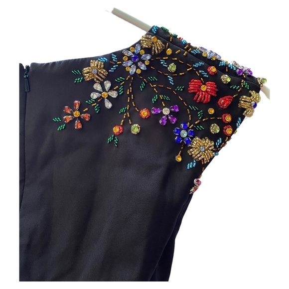 NWOT leena for Mac Duggal Plunge Neck Empire Waist Beaded Shoulder Gown - Picture 5 of 11